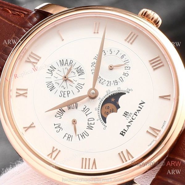 Swiss Replica Blancpain Villeret Perpetual Calendar Rose Gold Mens Watch ETA6654 5