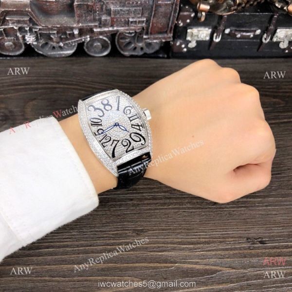 New Copy Franck Muller Geneve Crazy Hour Silver Iced Out Diamond Watch 5