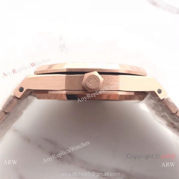 JF Factory Newest Replica Audemars Piguet Frosted Rose Gold Black Dial Wrist Watch 5