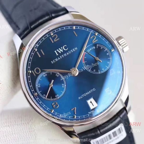 Replica IWC Portugieser 7 days power reserve Watch Blue Dial w/ folding Clasp 5