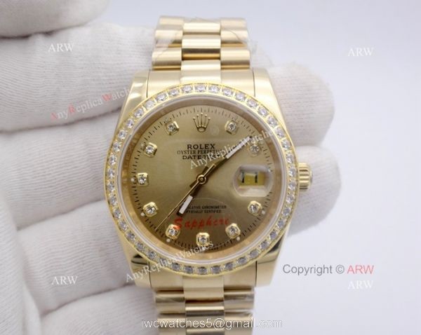 Replica Rolex DateJust All Gold Diamond 36mm Watch President Band 5