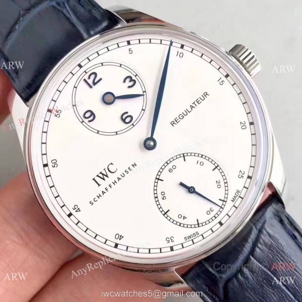 Swiss Grade 1A IWC Regulateur Watch White Dial Blue Leather Strap 5