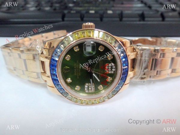 Low Price Rolex Masterpiece Rose Gold Green Face Watch 31mm Medium 5