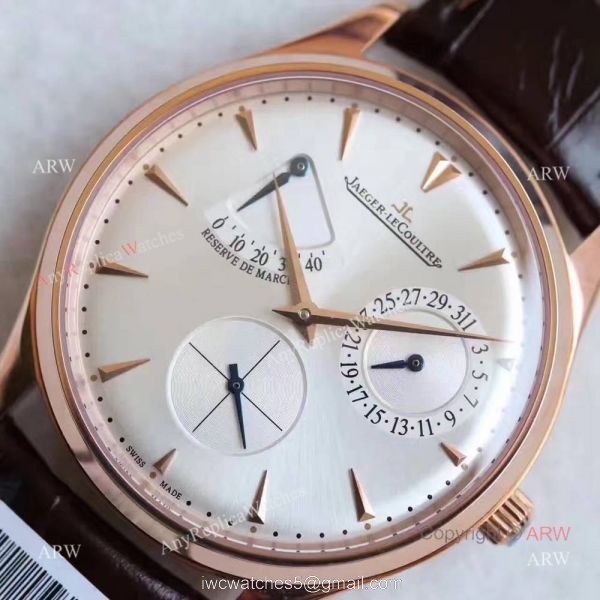 Replica Jaeger-LeCoultre Master Ultra Thin Reserve de Marche 39mm watch White Dial Rose Gold 5