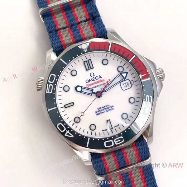 Swiss Grade Omega Commanders 007 James Bond Omega Watch White Face Nato Strap 5