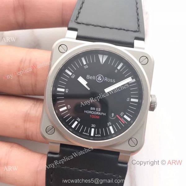 Swiss Fake Bell Ross BR03 100M Frosted Case watch Black Leather Band 5