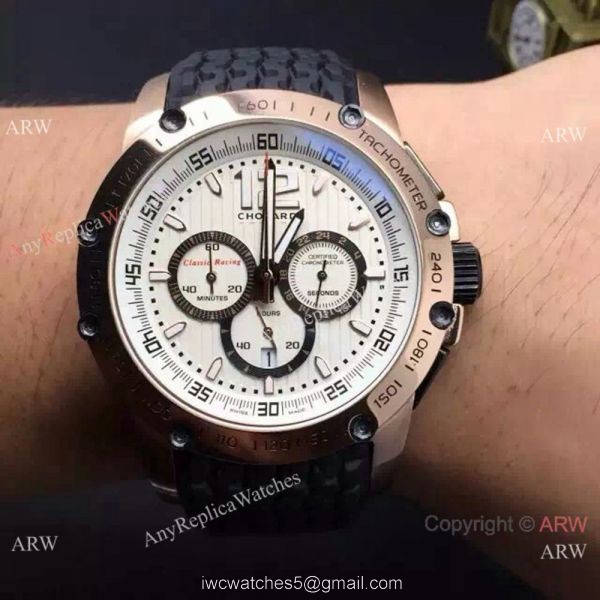 Replica Chopard Classic Racing Watch SS White Chronograph Black Rubber Bracelet 5