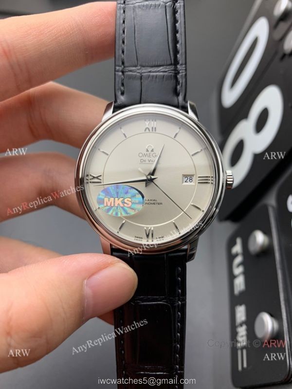 MKS Factory Omega Classic De Ville 9015 Watch White Dial Leather Strap 5