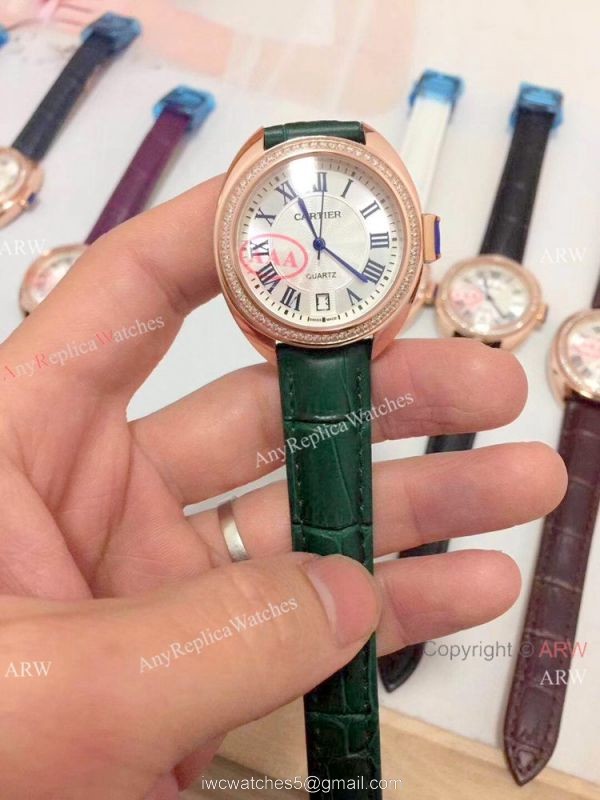 Fake Cle de Cartier Roman Dial Rose Gold Diamond watch Women Size 5