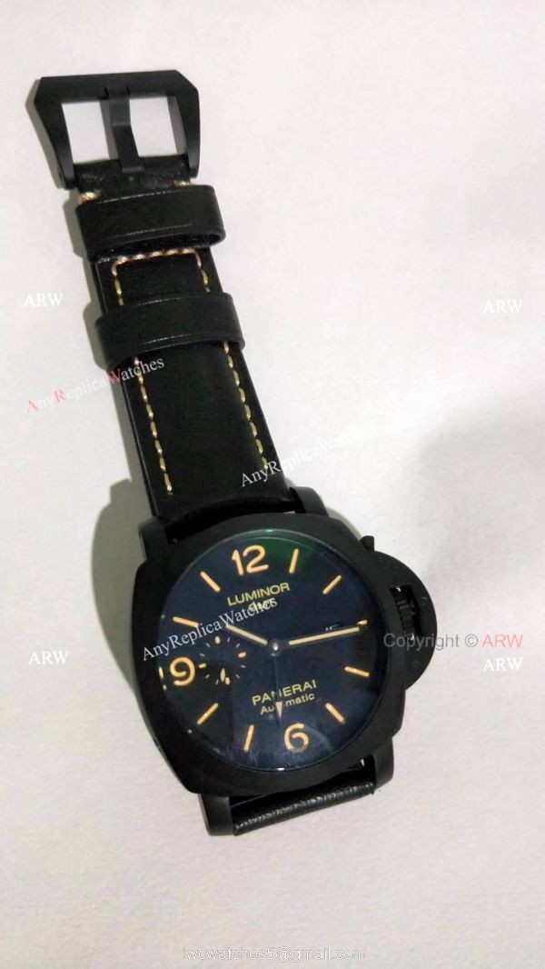Clone Panerai Luminor GMT PAM00320 Black Steel Watch Orange Markers 5