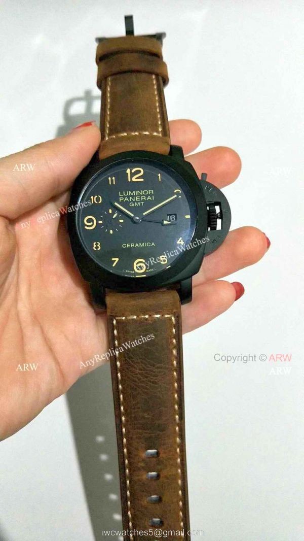 Copy Panerai PAM 441 Luminor GMT Ceramica Watch Black Case 5