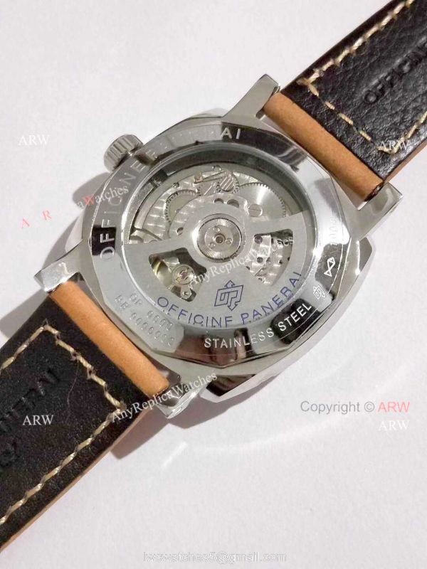 Copy Panerai Radiomir Power Reserve Watch SS Black Stripe Dial with Brown Leather Band 5