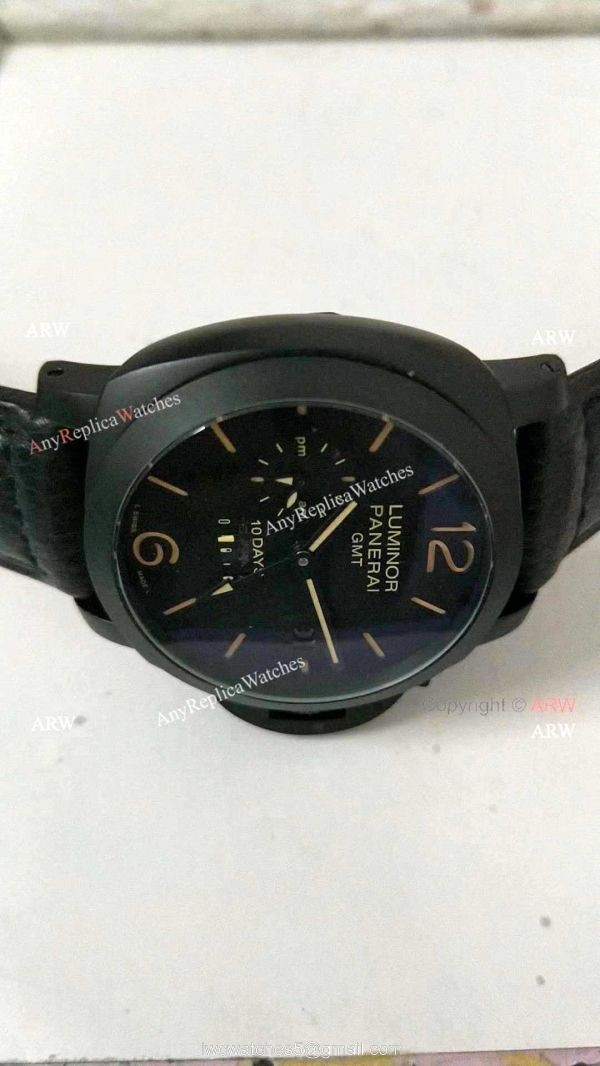 Fake Panerai Luminor 10 Days GMT Watch PAM335 Black Case Orange Markers 5