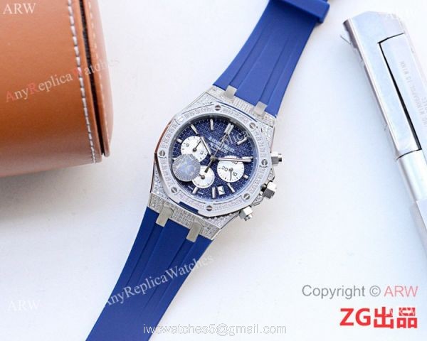 New Copy Audemars Piguet Iced Out Royal Oak Blue Chronograph Watch 5