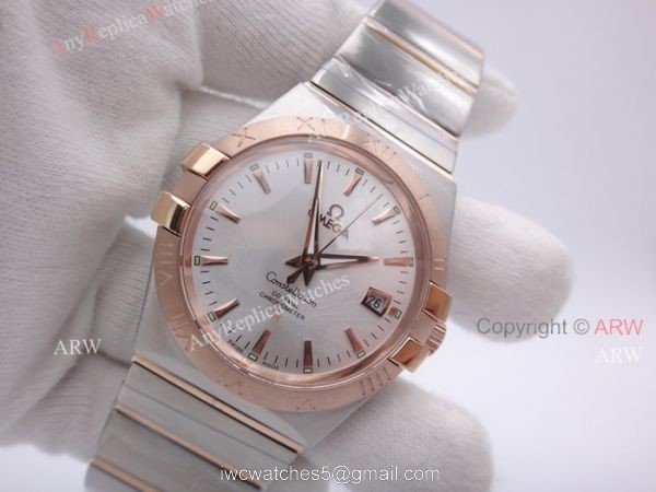 Replica Omega Constellation Automatic Men Watch 2 Tone Rose Gold Band W White Dial 5