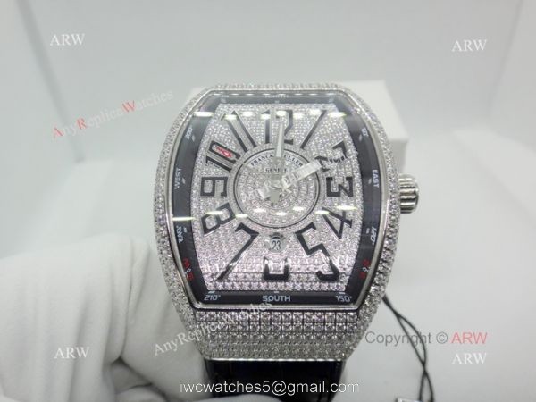 2019 Replica Franck Muller Vanguard Iced Out Full Diamond Watch Silver Case 5
