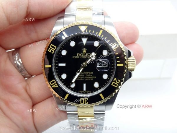 High Quality Replica 41mm Rolex Submariner Watches Two Tone Black Ceramic Men 5