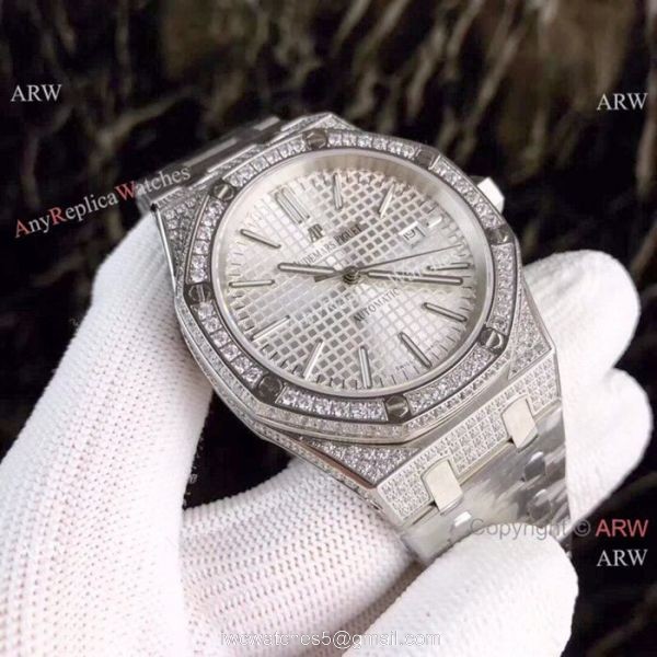 Fake Audemars Piguet Royal Oak Diamond Watches Stainless Steel Silver Dial 44mm 5