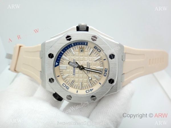 2019 New Audemars Piguet Royal Oak Offshore Diver Watches Beige Dial Beige Rubber Band 5