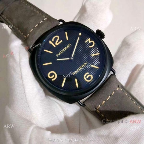 Copy Radiomir Panerai Black Case Gray Leather Band Watch PAM643 5