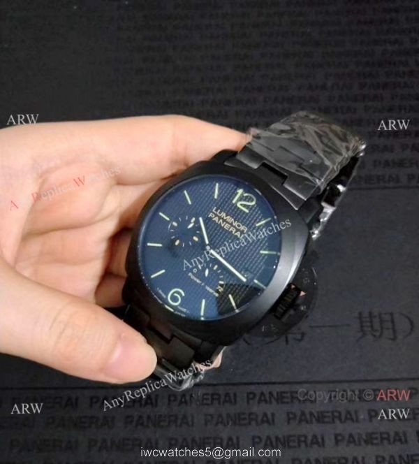 Luminor Panerai 72 Power Reserve Replica Watch All Black Green Markers 5