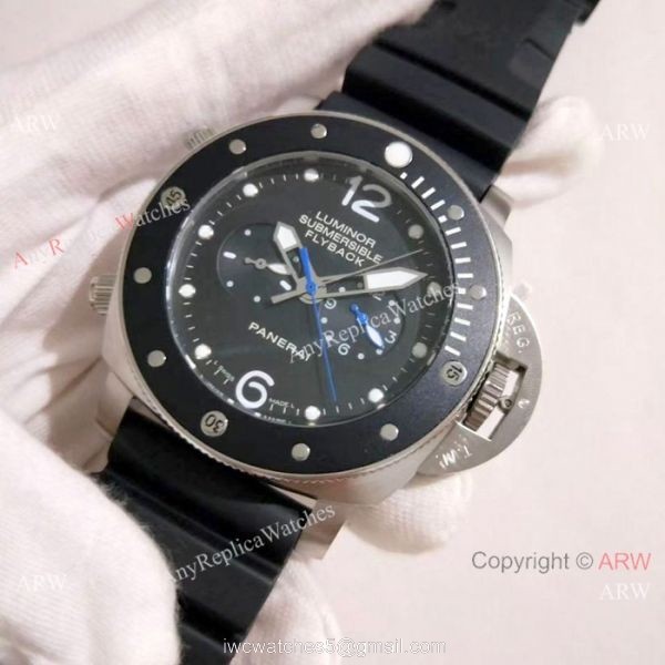 New Copy Panerai Submersible Flyback SS Black Bezel Watch PAM615 5