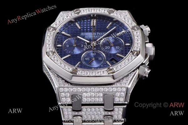 AAA Replica Audemars Piguet Ice Royal Oak Stainless Steel Blue Chronograph Watch 5