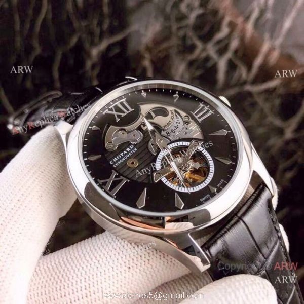 New Replica Chopard Tourbillon Watches SS Black Leather Strap 5