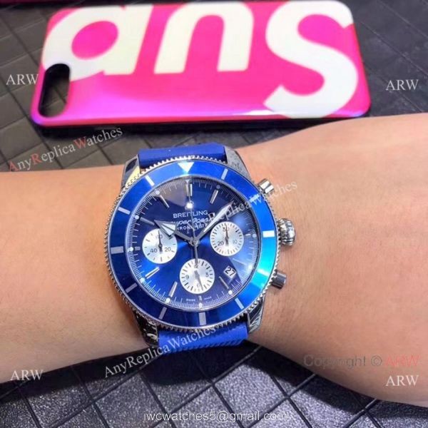 Breitling Superocean 43mm Watch SS Blue Dial Blue Rubber Strap 5