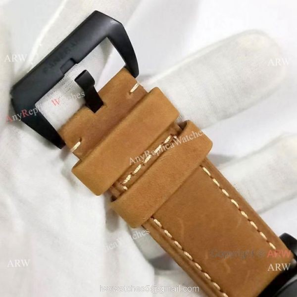 Best Quality Panerai Black Hollow Watch 47mm Brown Leather Strap 5
