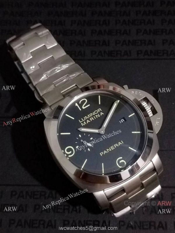 Copy Panerai Luminor Steel Bracelet Black Face PAM00328 5