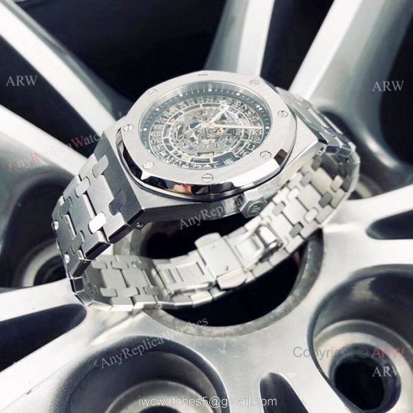 Fake AP Skeleton Wristwatch Audemars Piguet Royal Oak Stainless Steel Watch 5
