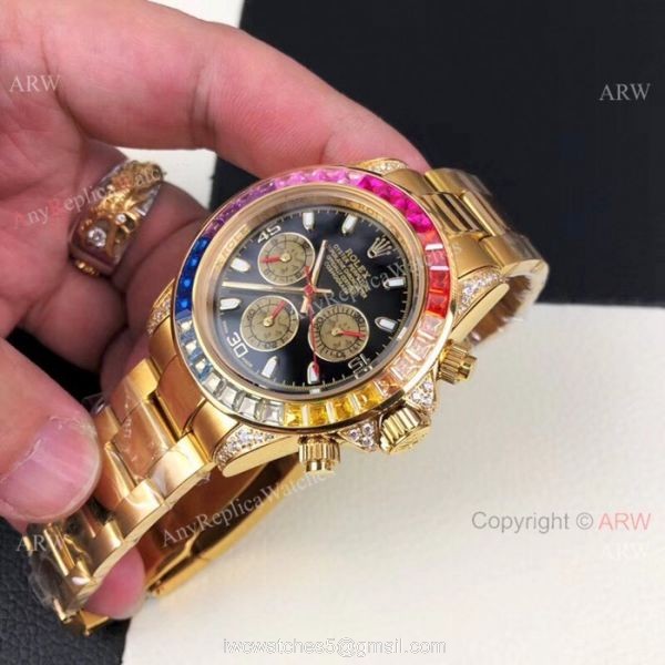 Yellow Gold Daytona Rolex Rainbow Replica Watches Automatic Movement 5