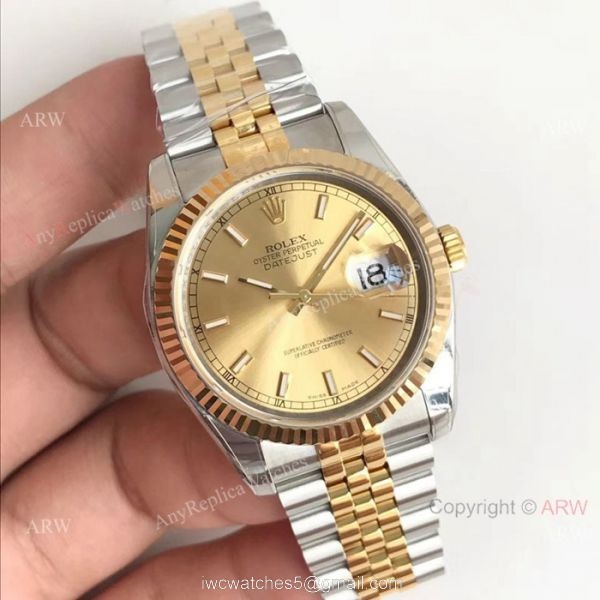 AR factory Replica Rolex DateJust 904L 3135 Watches Two Tone Jubilee Bracelet 5