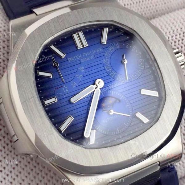 Best Quality Patek Philippe Nautilus Power Reserve Watches SS Blue Dial 5