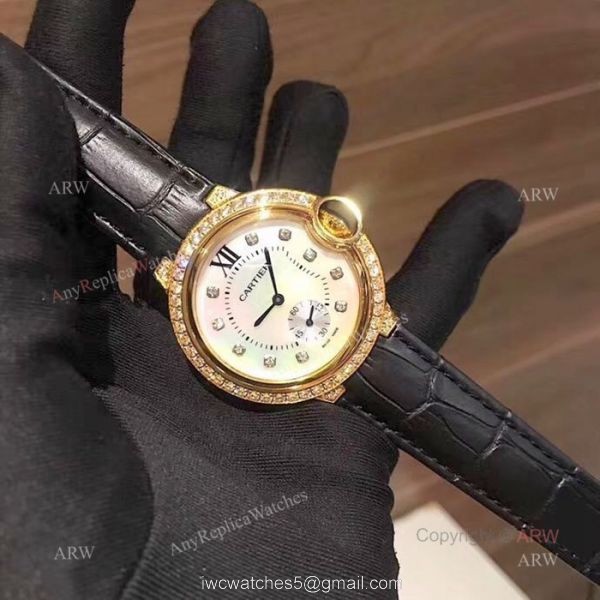 Fake Cartier Ballon Bleu 36mm Watch Gold Case White MOP Face 5