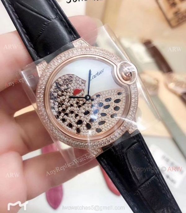 Ballon Bleu Cartier Quartz Watches Diamond Leopard Brown Bracelet 5