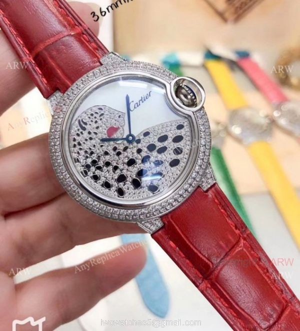 Ballon Bleu de Cartier Replica Watches SS Diamond Leopard Face 5