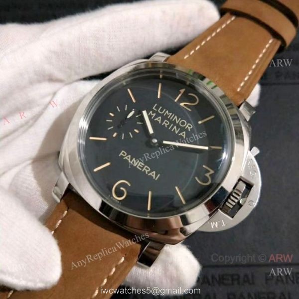 New Copy Panerai LUMINOR MARINA SS Brown Leather Strap Watch PAM422 5