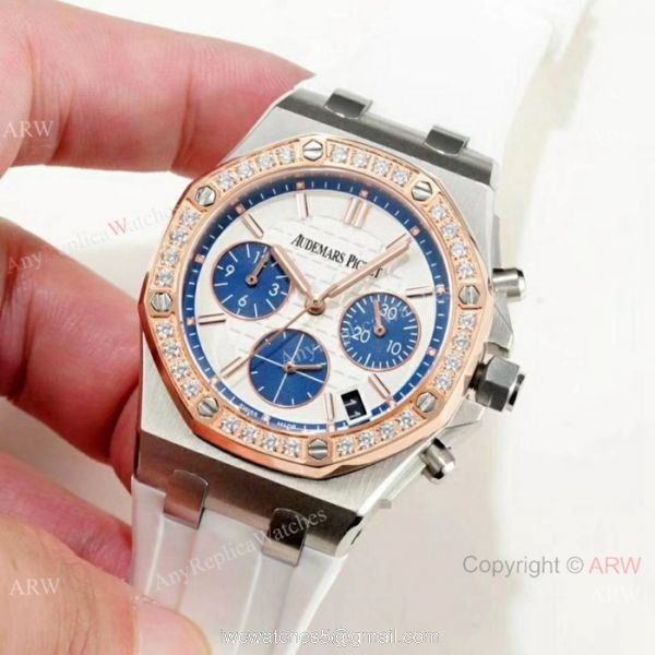 Fake Audemars Pigue Offshore 37mm Watches White Rubber Rose Gold Bezel 5