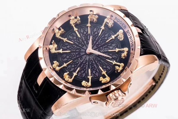 New Replica Roger Dubuis Excalibur Knights Of The Round Table II watch Rose Gold Black Dial 5