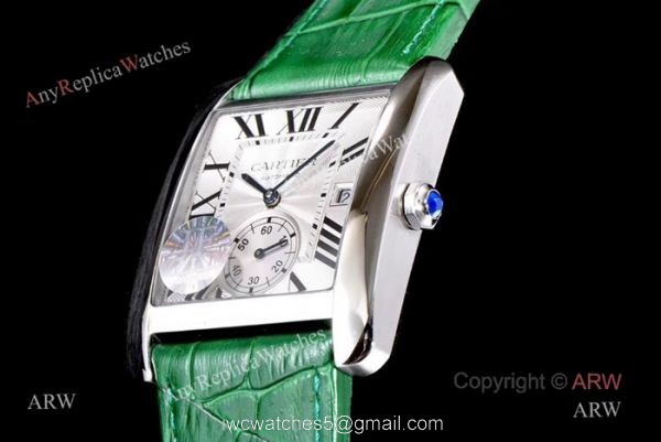 Swiss Grade Cartier Tank 1904MC Mens Watches SS Green Strap 5