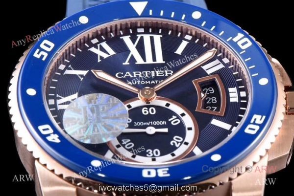 Swiss Replica Cartier Calibre De Cartier Diver Watch Rose Gold Blue 5