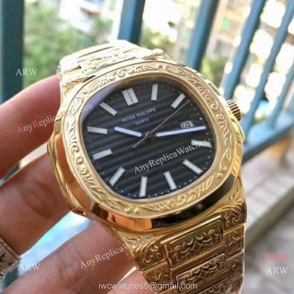 Patek Philippe Nautilus Replica Watches Yellow Gold Blue Dial 5