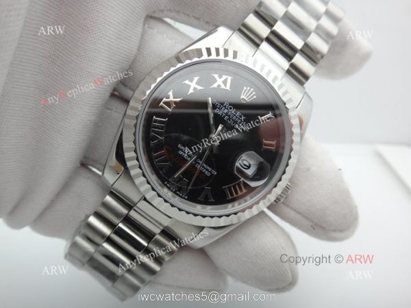Copy Rolex Datejust Black Face Stainless Steel President Band 5