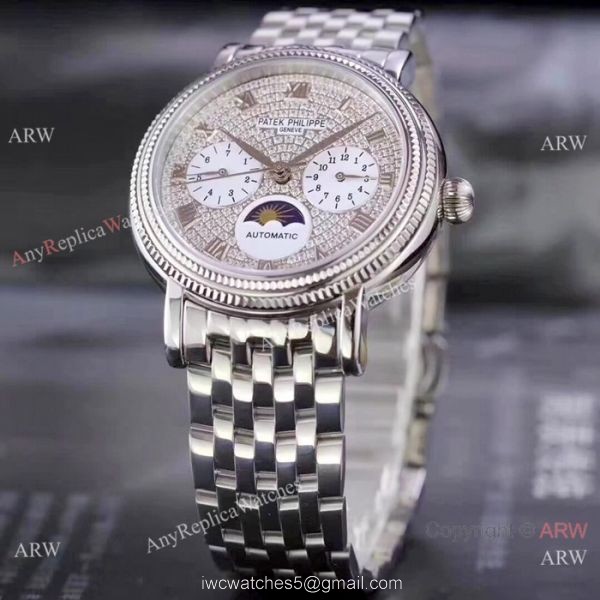 Fake Patek Philippe Complications SS Diamond dial Watch Swiss 9100 5