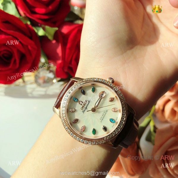 Omega ladymatic Diamond Watches New Replica Omega Watch White Face Rose Gold 5