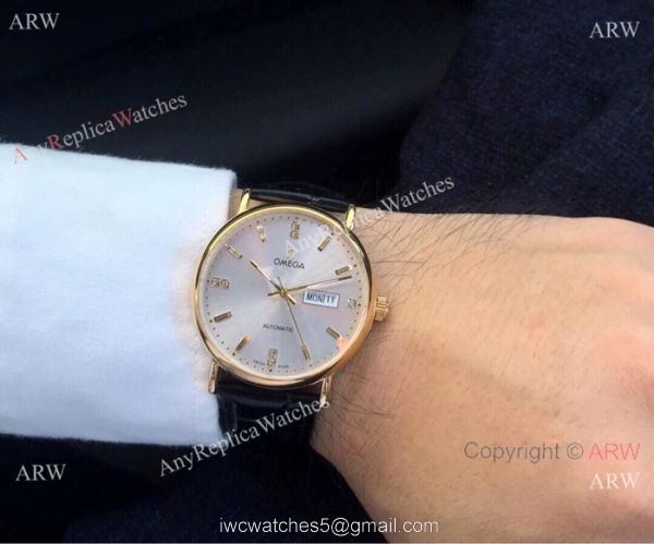 Fake Omega day date Automatic Watch 2-Tone Silver Dial 5
