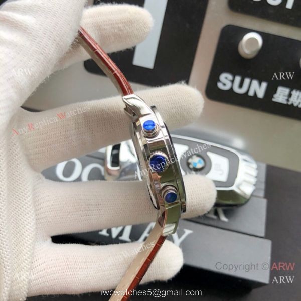 Best Replica Omega Complications Moonphase Watches SS Brown Leather Strap 5