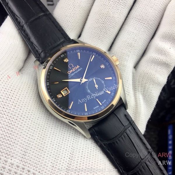 New Omega seamaster 41mm watches Gold Bezel Brown Leather Band 5
